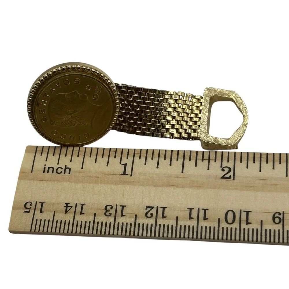 Mexican Coin Cufflinks Mesh Wrap Around Gold Tone Vintage‎ 50s 60s Cinco De Mayo